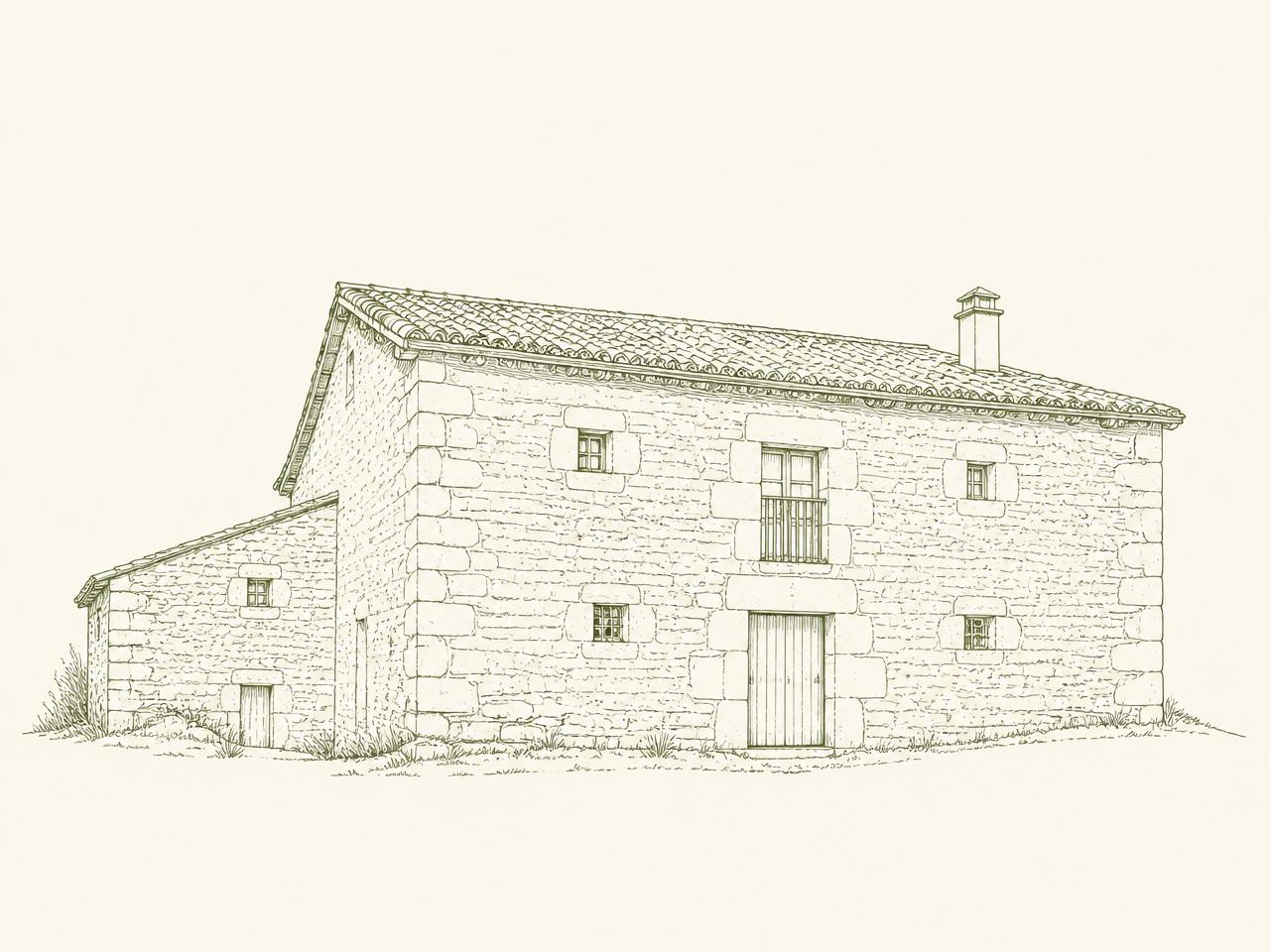 Ilustración de una antigua casa maragata de piedra de más de 200 años